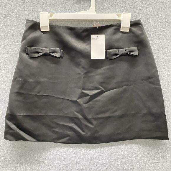 BOW DETAIL SATIN MINI SKIRT Women’s Size 10 Coquette Whimsigoth GothFormal NWT - Picture 1 of 6